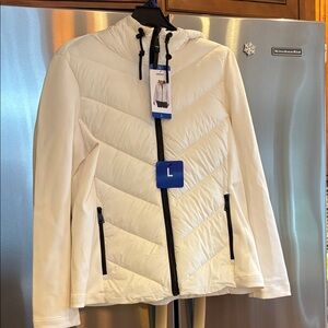 DKNY Cream Puffer Jacket with Black Zipper